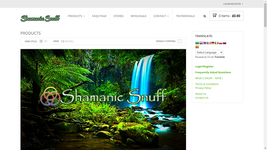 Shamanic Snuff website screenshot